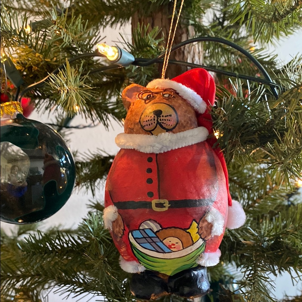 Vintage paper mache bear Christmas ornament